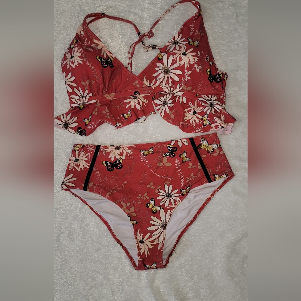 Cupshe Coral Floral Bikini Set
